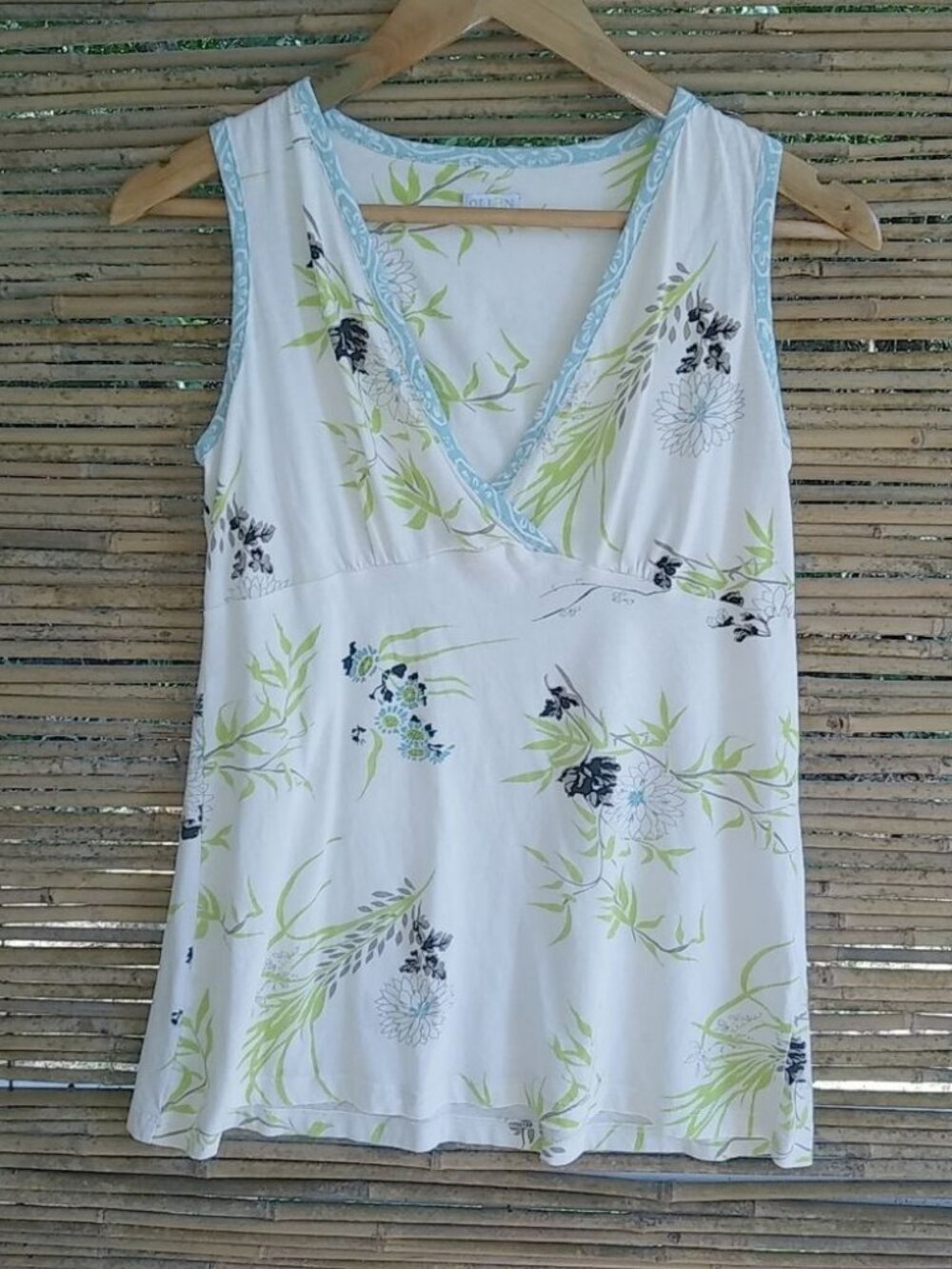 Olian XS Botanical Cotton Sleeveless Top in Lime Turquoise Maternity